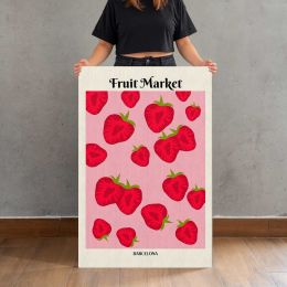 Fruit Market Strawberries on Pink Canvas Print
