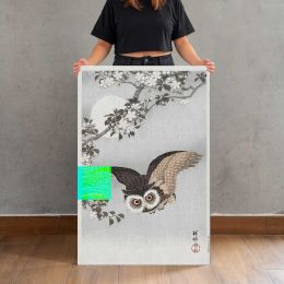 Scops Owl with Cherry Blossoms and Moon by Ohara Koson Canvas Print