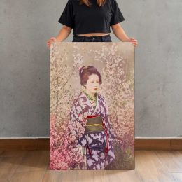 Geisha with Cherry Blossoms by Ogawa Kazumasa Canvas Print
