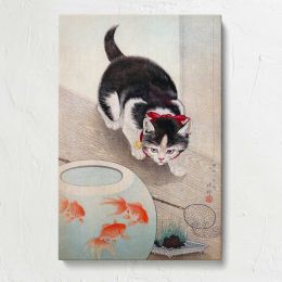 Cat and Goldfish Bowl by Ohara Koson Canvas Print