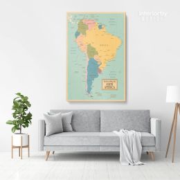 Retro Political Map Of South America with Different sizes Romania Map Canvas Wall Art