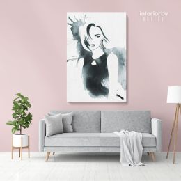 Black And White Creative Modern Women Watercolor Painting Framed Canvas