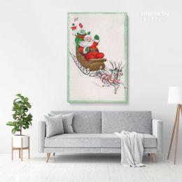 Merry Christmas Santa Claus's Reindeer Print Painting Framed Canvas