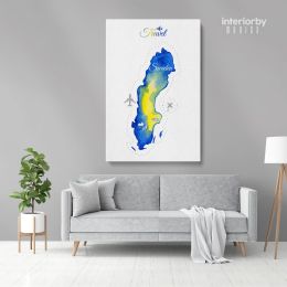 Sweden Water Color Wall Map with Different sizes Sweden Map Canvas Wall Art