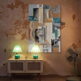 Cubist Guitar and Violin - Pablo Picasso Teal and Grey Abstract Shapes 