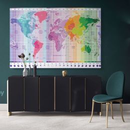 Worldwide Map of Local Time Zones Colored Political Canvas Wall Art