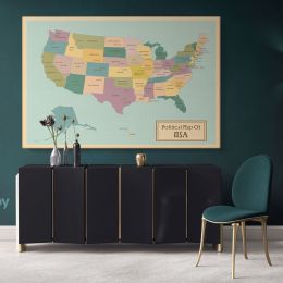 Political Map of USA America Giant World Map US States Atlas Geography Political Canvas Wall Art