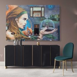 Girl Contemporary Abstract Street Digital Art Framed Premium Wrap Grafitti style Canvas Wall Art
