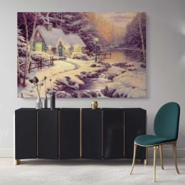 Winter Christmas Vintage Village Scene Holiday Decor Wall Art Print Painting On Framed Canvas