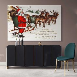 Vintage Santa Claus's Reindeer Winter Village Christmas Scene wall art On Canvas Wall Art