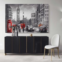 Oil Painting Street View London Black White & Red wall art London Big Ben Canvas Wall Art