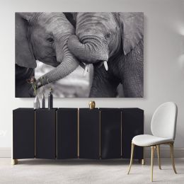 Black and White Elephants Photography Canvas Wall Art