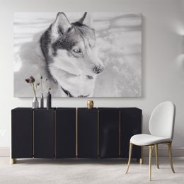 Husky Wolf Black and White Photography Canvas Wall Art