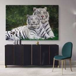 Large White Tiger and Cub Canvas Photography Canvas Wall Art