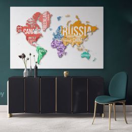 World Map With Borders And Country Names With White Background World Map Wall Art Canvas Wall Art