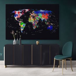 Geometric Design World Map With Country And City Names World Map Wall Art World Map Canvas Wall Art