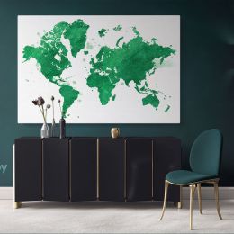 Green Large Bright Color World Map Playroom Wall Map Canvas Wall Art Canvas For Decor Home