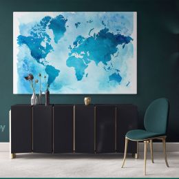 Blue Water Color Large World Map Canvas Nursery Playroom Wall Map Canvas Wall Art