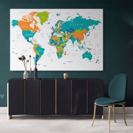 Colored Political World Map With White Background World Map Wall Art World Map Large Canvas Wall Art