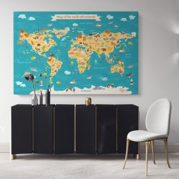 Nursery Animal Maps Kids Big Animals Canvas Gift Office Living Room Home Decor For Wall Hanging