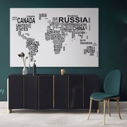 Typographic Text World Map World map wall art World Map Canvas Large World Map Canvas Wall Art