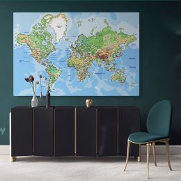 Giant World Map Atlas Geography Political Canvas Wall Art