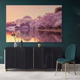 Colourful White House Spring Time View Canvas Wall Art