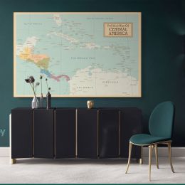 Political Map of Central America Giant World Map Atlas Geography Political Print Canvas Wall Art