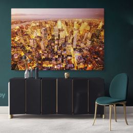 Bright Colourful New York Skyline Cityscape Night View Canvas Wall Art