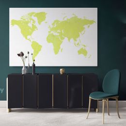 Modern Green Water Color World Map Canvas Wall Art