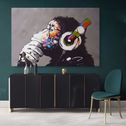 Large Banksy DJ Monkey Gorilla Chimp Canvas Wall Art