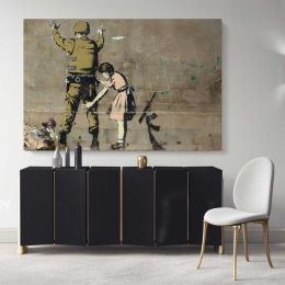 Banksy Girl and a Soldier Graffiti Cool Wall Decor Banksy Style Canvas Wall Art
