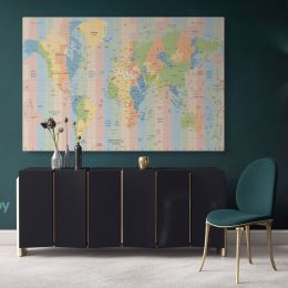Highly Detailed Official Political World Map Canvas World Atlas Time Zone Map wall Canvas Wall Art