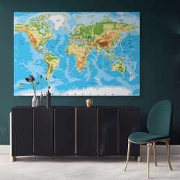 Blue Ocean Giant World Map Atlas Geography Political Canvas Wall Art