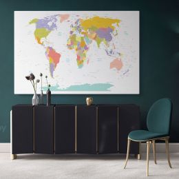 Large Colorful World Map with Names in Different Size Wall Map wall art Decor Home Canvas Wall Art