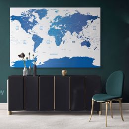 Blue Detailed Official World Map Atlas Geography Political Canvas Wall Art