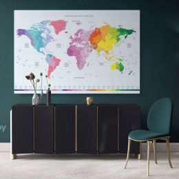 Worldwide Map of Local Time Zones Colored Political World Map With White Background Canvas Wall Art