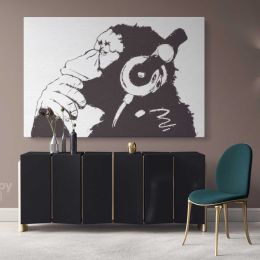 Large Banksy DJ Monkey Gorilla Chimp Canvas Wall Art