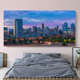 Denver City Skyline Sunrise Canvas with Frame Rolled Canvas Wall Murals