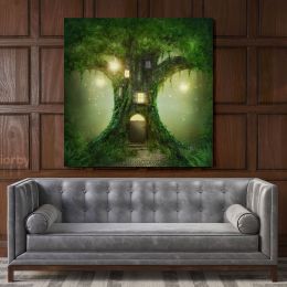 Enchanted Dark Forest Tree of Life Fantasy Wall Art Canvas with Frame