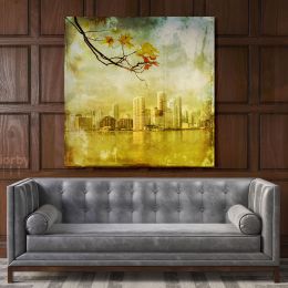 New York Los Angeles Miami Grunge City Maple Leaf Canvas