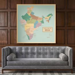 Vintage India Map Canvas with Frame Atlas India Wall Map Art Picture Poster Print