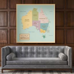Political Map of Australia Vintage Canvas with Frame Atlas Wall Picture Poster Print