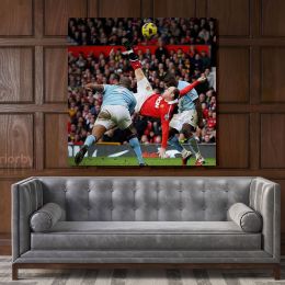Wayne Rooney Poster Overhead Kick Soccer Player Sports Canvas with Frame