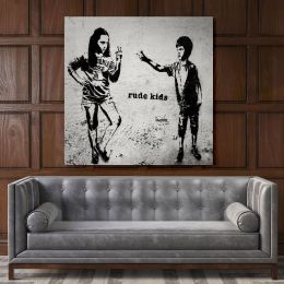 Banksy Style Rude Kids Canvas with Frame