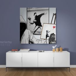 Banksy Style Girl with Ballon Flower Thrower Collage Canvas with Frame