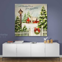 Merry Christmas Greeting Gift Print Painting on Framed Canvas