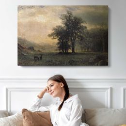 Deer in a Landscape by Albert Bierstadt Canvas Wall Art Print