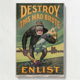 Destroy This Mad Brute - WWI Gorilla Propaganda Poster By Harry Ryle Hopps 