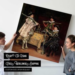 Discussing the Day's Shoot by Adolphe Alexandre Lesrel Square Canvas Wall Art